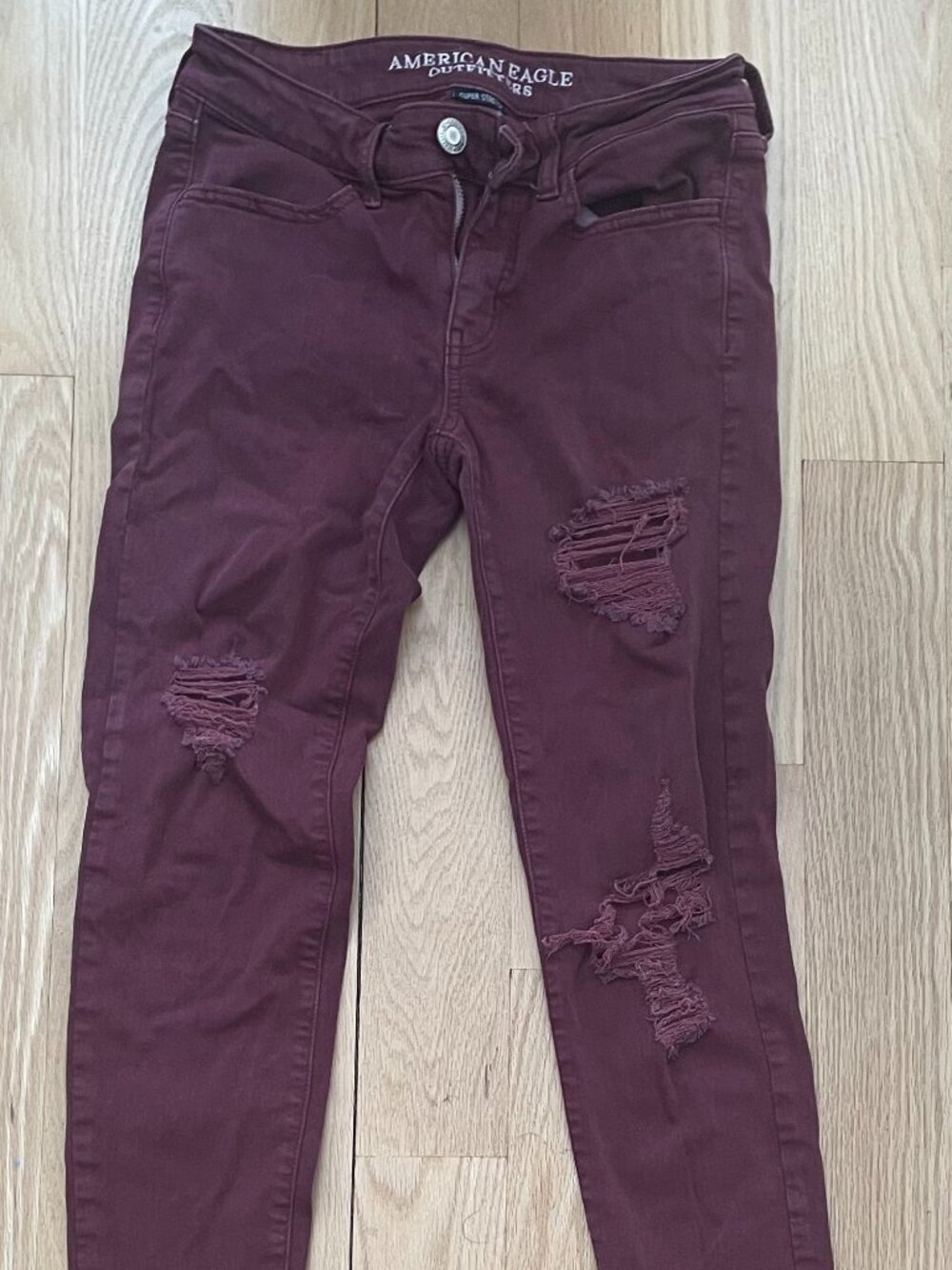 American Eagle High-waisted Burgundy Ripped Skinny Jeans